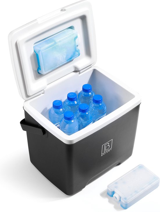 Brisby Koelbox - Frigobox - 13L - Zwart - Tot maximaal 40 uur isolatie - Incl. 2 dikke koelelementen van 450ml - Temperatuur veilige sluiting - Nieuw ontwerp met koelelement vergrendeld in deksel van Brisby