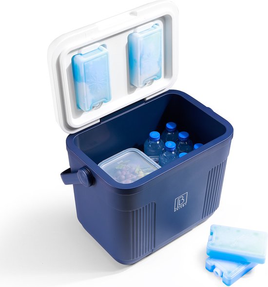 Brisby Koelbox - Frigobox - 22L - Blauw - Tot maximaal 40 uur isolatie - Incl. 4 dikke koelelementen van 450ml - Temperatuur veilige sluiting - Nieuw ontwerp met koelelementen vergrendeld in deksel van Merkloos