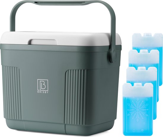 Brisby Koelbox - Frigobox - 22L - Groen - Tot maximaal 40 uur isolatie - Incl. 4 dikke koelelementen van 450ml - Temperatuur veilige sluiting - Nieuw ontwerp met koelelementen vergrendeld in deksel van Merkloos