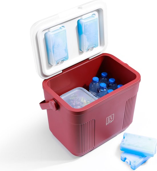 Brisby Koelbox - Frigobox - 22L - Rood - Tot maximaal 40 uur isolatie - Incl. 4 dikke koelelementen van 450ml - Temperatuur veilige sluiting - Nieuw ontwerp met koelelementen vergrendeld in deksel van Brisby