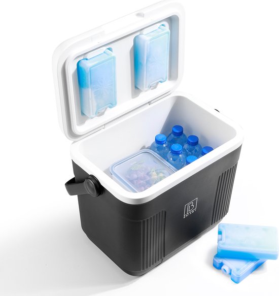 Brisby Koelbox - Frigobox - 22L - Zwart - Tot maximaal 40 uur isolatie - Incl. 4 dikke koelelementen van 450ml - Temperatuur veilige sluiting - Nieuw ontwerp met koelelementen vergrendeld in deksel van Brisby