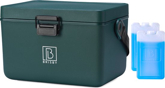 Brisby Koelbox - Frigobox - Coolbox - Auto - Lichtgewicht - Broodtrommel - 12L - 2 Gratis koelelementen van 450ml per stuk - Incl. Dividers Snijplanken - Bieropener - Flesopener - Max. 40 uur isolatie - Groen van Brisby