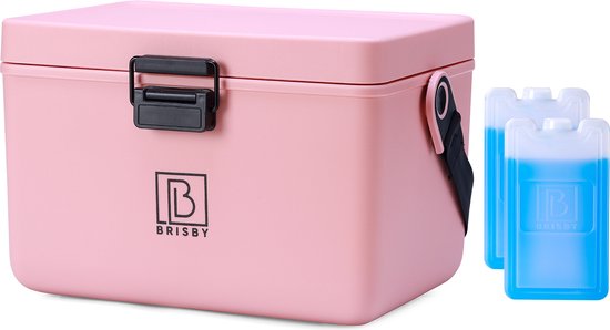 Brisby Koelbox - Frigobox - Coolbox - Auto - Lichtgewicht - Broodtrommel - 12L - 2 koelelementen van 450ml per stuk - Incl. Dividers Snijplanken - Bieropener - Flesopener - Max. 40 uur isolatie - Roze