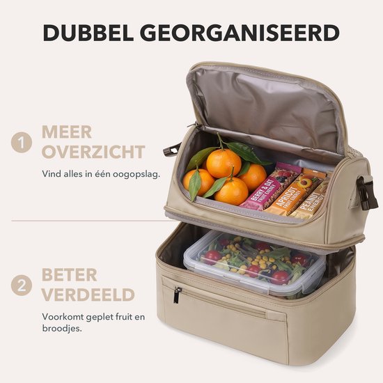 Brisby Koeltas 11 Liter - Lunchtas - Kolftas - Inclusief 2 Koelelementen - Dubbel Compartiment - 4-Laags Geïsoleerd - Waterafstotend - Natural Champagne