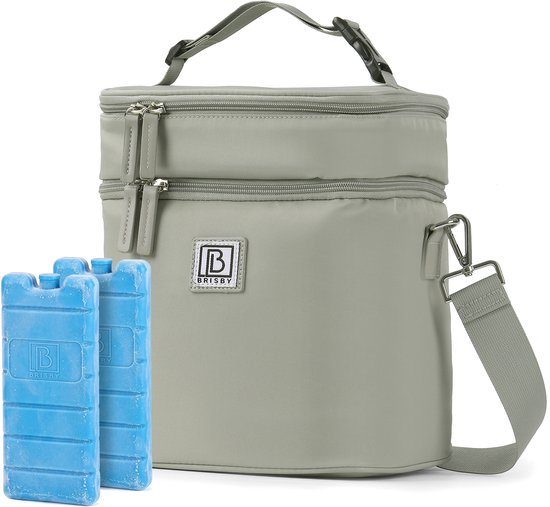 Brisby Koeltas 12 Liter - Lunchtas voor Werk & Onderweg - 2 Geïsoleerde Vakken - Inclusief 2 Koelelementen - Tot 10 Uur Koel - Sage Green