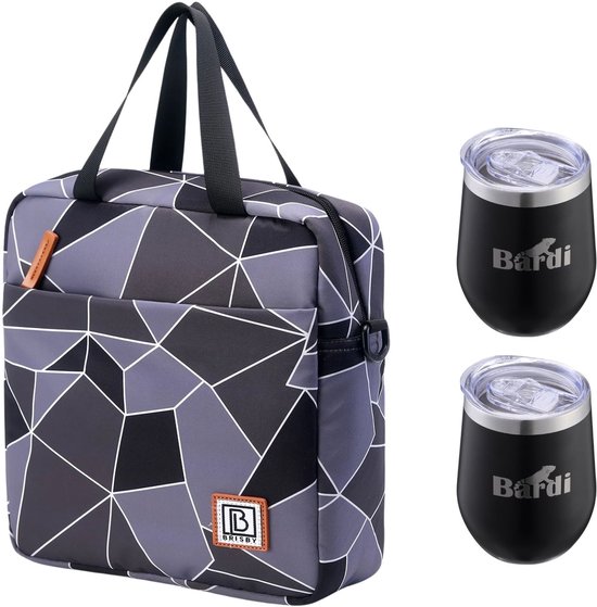 Brisby Koeltas 7L Abstract Grijs/Zwart + 2 Brisby Thermosbekers Zwart – Complete Lunch-set voor Onderweg! van Brisby