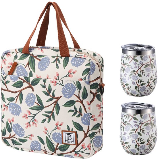 Brisby Koeltas 7L Bloem Wit + 2 Brisby Thermosbekers White Flower – Complete Lunch-set voor Onderweg! van Brisby