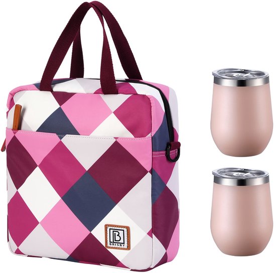Brisby Koeltas 7L Blok Roze + 2 Brisby Thermosbekers Roze – Complete Lunch-set voor Onderweg! van Brisby