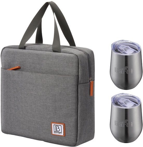 Brisby Koeltas 7L Donkergrijs + 2 Brisby Thermosbekers RVS – Complete Lunch-set voor Onderweg! van Merkloos