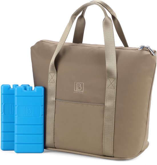 Brisby Koeltas Lunchtas 9L – 4-Laags Geïsoleerd – Inclusief 2 Koelelementen – Waterafstotend – Voor Werk, School & Onderweg - Taupe van Brisby