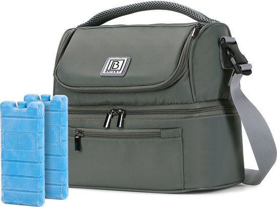 Brisby Kolftas 11 Liter - Koeltas voor Moedermelk & Borstkolf - 2 Geïsoleerde Vakken - Inclusief 2 Koelelementen - Tot 10 Uur Koel - Misty Green