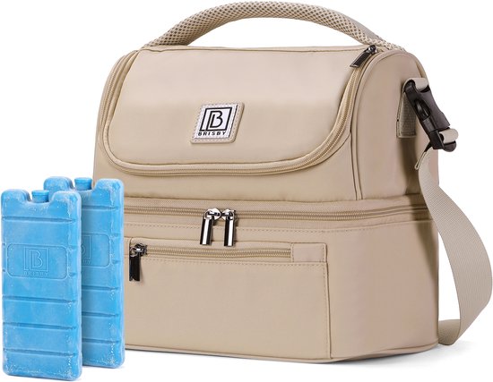 Brisby Kolftas 11 Liter – Koeltas voor Moedermelk & Borstkolf – 2 Geïsoleerde Vakken – Inclusief 2 Koelelementen – Tot 10 Uur Koel - Natural Champagne