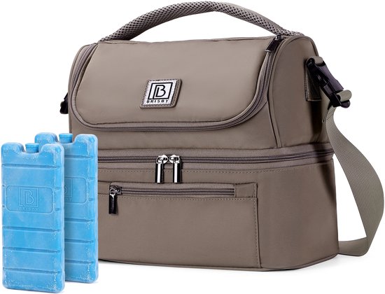 Brisby Kolftas 11 Liter - Koeltas voor Moedermelk & Borstkolf - 2 Geïsoleerde Vakken - Inclusief 2 Koelelementen - Tot 10 Uur Koel - Stone Greige van Brisby