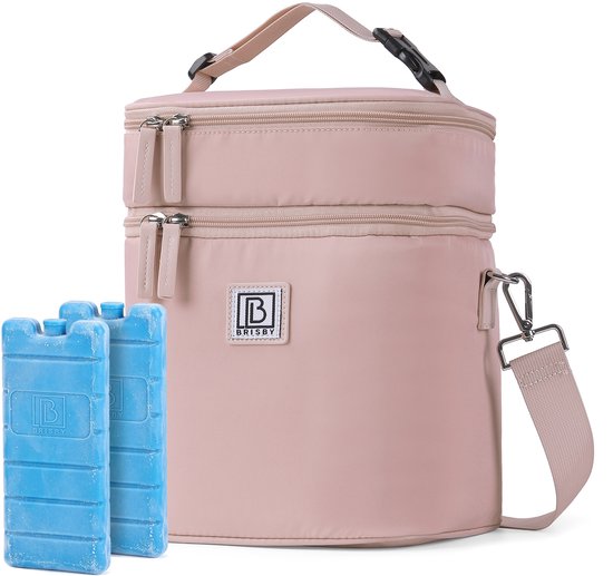 Brisby Kolftas 12 Liter – Koeltas voor Moedermelk & Borstkolf – Kinderwagen Bevestiging – 2 Geïsoleerde Vakken – Inclusief 2 Koelelementen - Soft Pink van Brisby