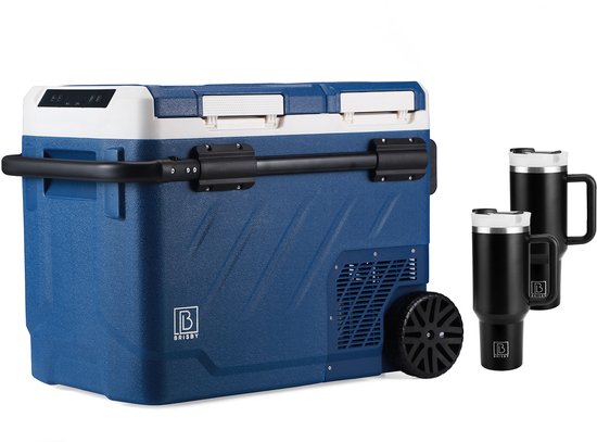 Brisby Profi Dual Zone Compressor Koelbox 49,1 Liter - 12V en 230V - Voor Auto, Boot en Camping Inclusief 2 Thermosbekers van Brisby