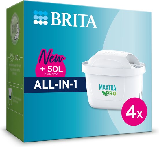 BRITA filterpatronen MAXTRA PRO AIO Waterfilter - 4 Stuks - Pure smaak, vermindert PFAS, chloor van BRITA