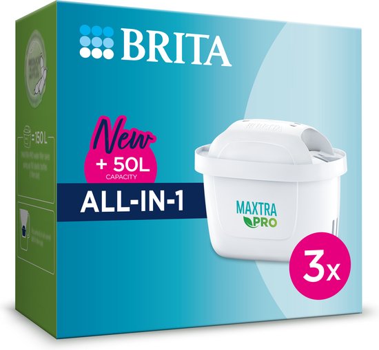 BRITA MAXTRA PRO AIO Filterpatronen - 3 Stuks - Pure smaak, vermindert PFAS, chloor van BRITA