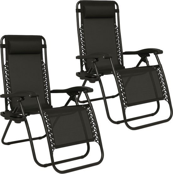 Brixy Opvouwbare Tuinstoelen set van 2 - Ligstoelen - Opvouwbaar - Verstelbaar - Ergonomisch Hoofdkussen - Metaal - Textileen - Zwart van Brixy
