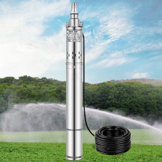 Bronpomp - Diepe Buisput Dompelpomp - 220V/50Hz AC Roterende Zonnepomp - Boorgat Schroefpomp - voor Tuinhuis - 1100W - 190L/min - 4 Inch Pijp - RVS - Zilver van VONROC