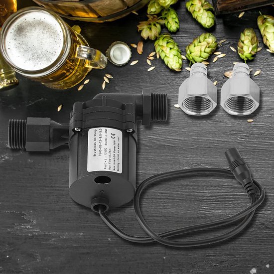 Brouwen Pomp,Biervat Pomp, Bier Druk Pomp, DC 12V 18W Brouwen Homebrew Pomp Circulatie Borstelloze Bier Pompen(met aansluiting)