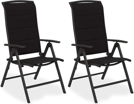 BRUBAKER Set van 2 Tuinstoelen Milano - Hoge Rugleuning Opvouwbaar - 8-voudig verstelbare Rugleuning - Vouwstoel Aluminium - Weerbestendig - Antraciet