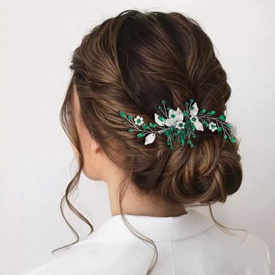 Bruidshaarclip – Elegant bruidshaarstuk – Haaraccessoire voor opgestoken haar – Haarornament met kristallen bladmotief voor bruiden, geschikt voor dames en meisjes – Zilver