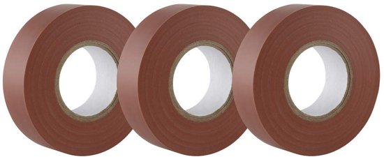 Bruine elektrische tape, 19 mm x 20 m, sterke zelfklevende pvc-isolatietape voor isolatie, reparatie en bescherming van elektrische draden, 3 rollen