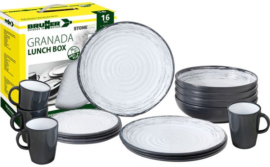 Brunner - Camping Serviesset - Granada - Lunch Box - 16 delig - Melamine - Vaatwasserbestendig - BPA-vrij