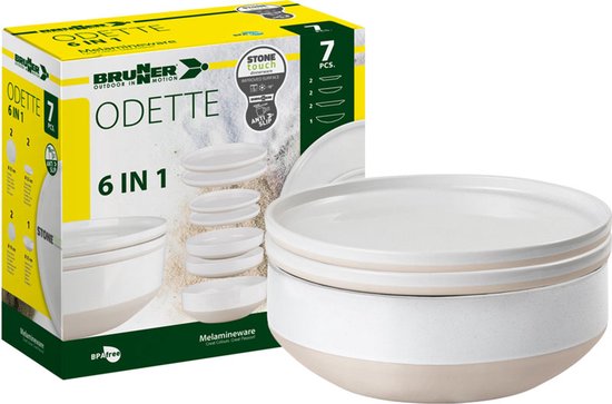 Brunner - Camping Serviesset - Odette - 7 delig - Melamine - Stapelbaar - Vaatwasserbestendig - BPA-vrij