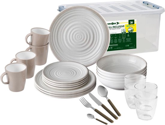 Brunner - Camping Serviesset - Savana - All Inclusive - 36 delig - Melamine - Vaatwasserbestendig - BPA-vrij