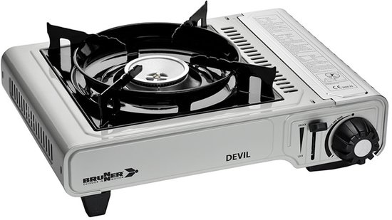 Brunner Cartridge Gasstel Enkel Devil - Krachtige brander - Lichtgewicht - Draagbaar - Roestvrij staal - Inclusief draagtas van Merkloos