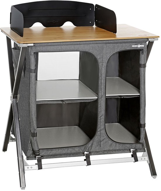 Brunner Mercury Cross Cooker HWT SQ Opvouwbare Campingkeuken - Keukenkast met werkblad en opbergvakken - Aluminium frame - draagbaar/inklapbaar