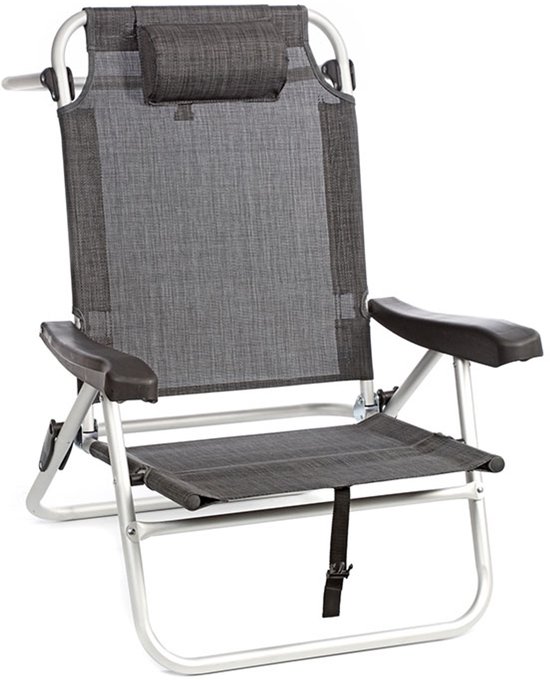 Brunner Opvouwbare Strandstoel Siren - Grijs - Aluminium Frame - Verstelbare Rugleuning (4 Posities) - Geïntegreerd Hoofdkussen - 3,6 kg - 110 kg Draagkracht