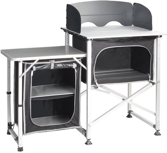 Brunner Snack Square Opvouwbare Campingkeuken - Keukenkast met werkblad en opbergvakken - Aluminium frame - draagbaar/inklapbaar van Merkloos