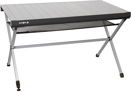 Brunner Titanium Axia 6 - Campingtafel 147 x 76 x 72 cm - Oprolbaar aluminium blad - Verstelbare poot - Mesh opbergnet