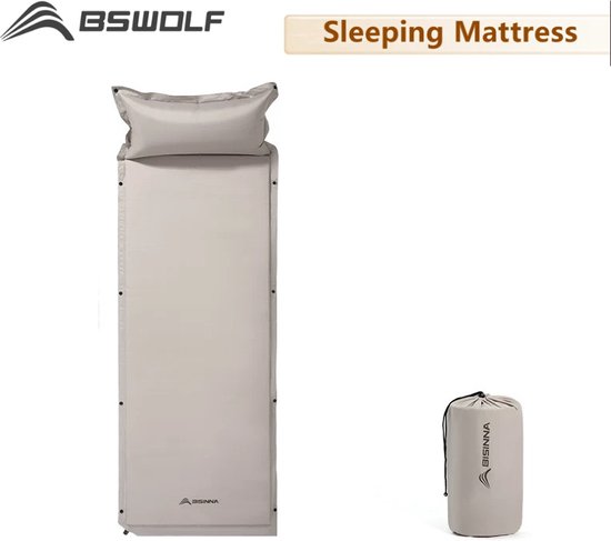 BSWOLF® - Luchtbed met ingebouwde pomp - Zelfopblaasbaar - Grijs - Duurzaam - inclusief kussen - gemaakt van zachte stof van BSWOLF®