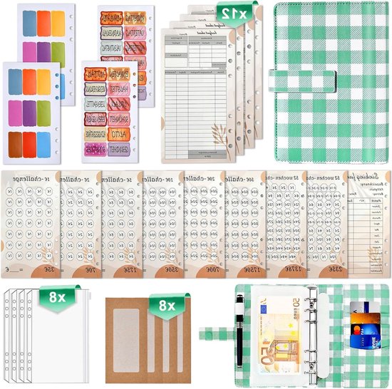 Budget Binder Money Organizer Saving Green Plaid A6 PU Leather van BUD