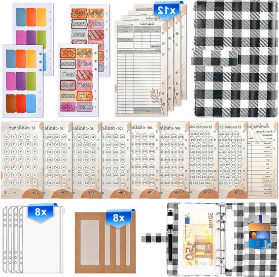 Budget Binder PU Leather Blue Checked A6 Money Organizer Saving van BUD