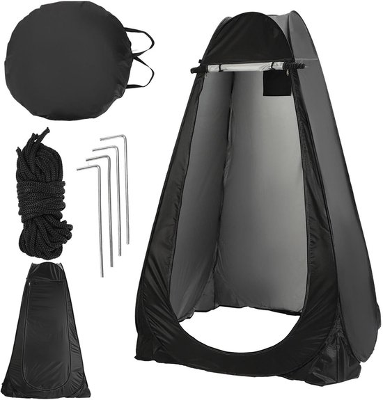 Buitendouche- en omkleedtent – ​​Buitentent voor privacy – Campingtoilettent – ​​Draagbaar – Geschikt voor buitenactiviteiten, kamperen en muziekfestivals – Night Sky Black - met grondpennen en scheerlijnen - ontwerp met twee ramen