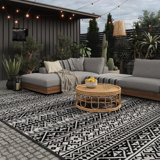 Buitenkleed - Picknickkleed Terraskleed - Kamperen en Terras - Weerbestendig Lichtgewicht - 270x300 cm - Zwart