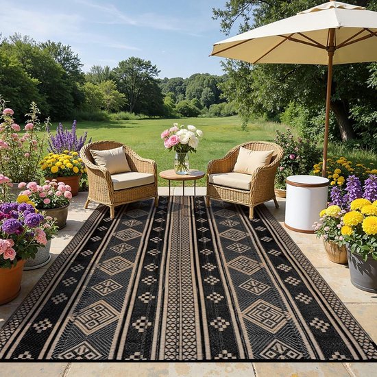 Buitenkleed - Terraskleed - Buiten Ontspannen - Waterdicht UV-bestendig - 150 x 240 cm - Zwart Bruin