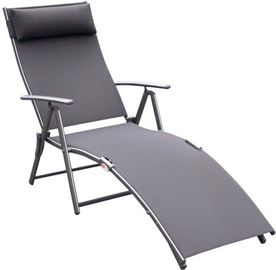 Buitenligstoel 137×63,5×100,5 cm grijs metalen frame relaxstoel tuinstoel stoel voor middagrust opvouwbaar ontwerp stabiel duurzaam eenvoudig te reinigen voor tuin balkon camping strand zwembad