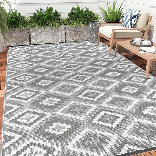 Buitentapijt - Campermat Strotapijt - Terras Buiten Leven - Omkeerbaar UV-bestendig - 240 x 360 cm - Grijs