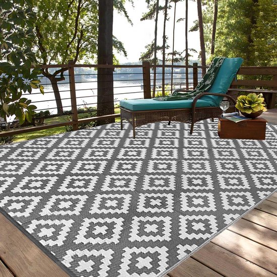 Buitentapijt - Outdoor kleed - Kamperen en Terras - Omkeerbaar en Sneldrogend - 270x360cm - Grijs en Wit