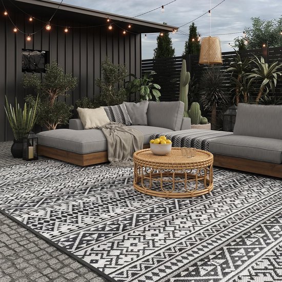 Buitentapijt - Picknickkleed Outdoor - Buitenactiviteiten - Dubbelzijdig Bedrukt - 250x400 cm - Zwart Wit