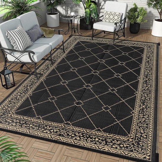 Buitentapijt - Picknickkleed - Terras en tuin - Omkeerbaar ontwerp - 180 x 270 cm - Zwart