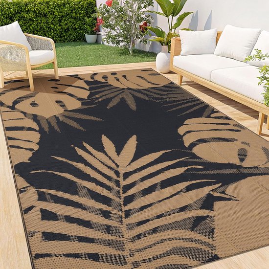 Buitentapijt Waterdicht - Kunststof Vloerkleed - Terras en Camping - Omkeerbaar Design - 240 x 300 cm - Bruin Zwart