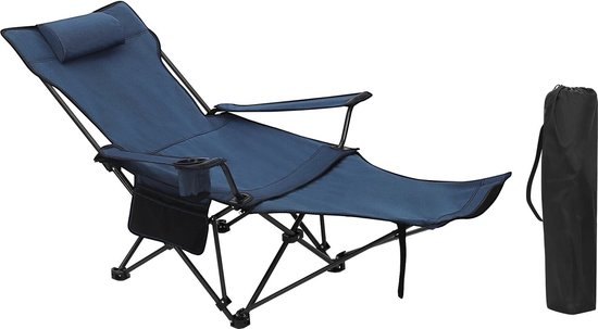 BukkitBow - Luxe Uitgebreide Visstoel / Campingstoel - met Bekerhouder en Voetensteun - met Opbergvak en Hoge Belastbaarheid - Inklapbaar en met Reistas - Blauw van BukkitBow