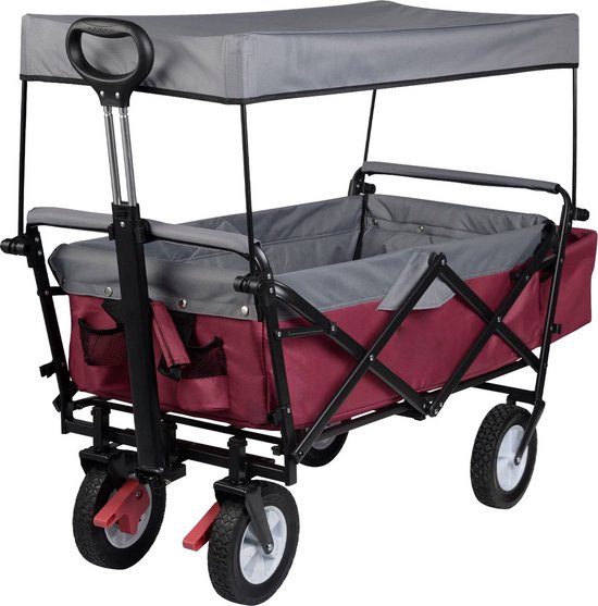 BukkitBow - Opvouwbare Bolderkar Met Dak - Inklapbare Handkar met Stalen Frame - Massief Rubberen Wielen - Tot 80 kg Belasting - Rood van BukkitBow