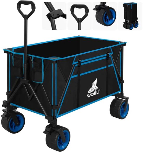 BukkitBow - Opvouwbare Handkar - Gecoat Staal met Oxford-Stof - Multifunctioneel - All-Terrain Wielen - Blauw